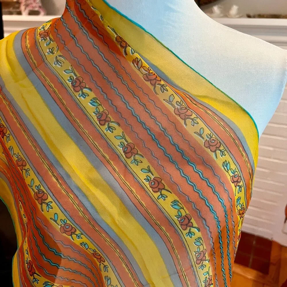 VTG Vera Neumann Womens sheer rectangular chiffon scarf yellow multicolor